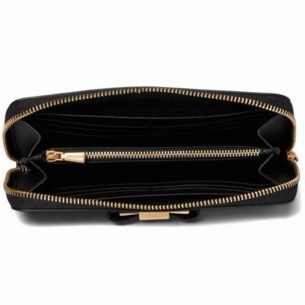 NWT Kate Spade Black Leather Morgan Bow Embellished Zip Around Continental Walle - Picture 8 of 16
